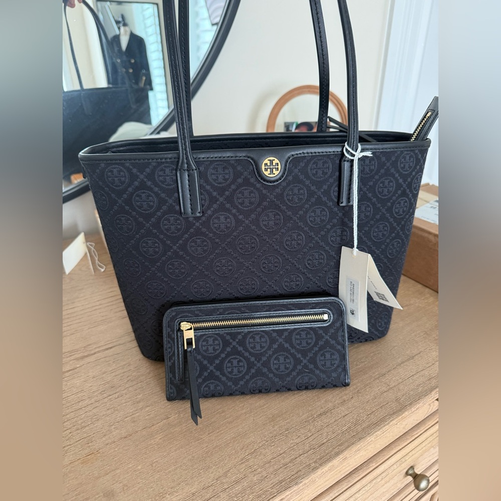 Tory Burch Black T Monogram Tote ONLY